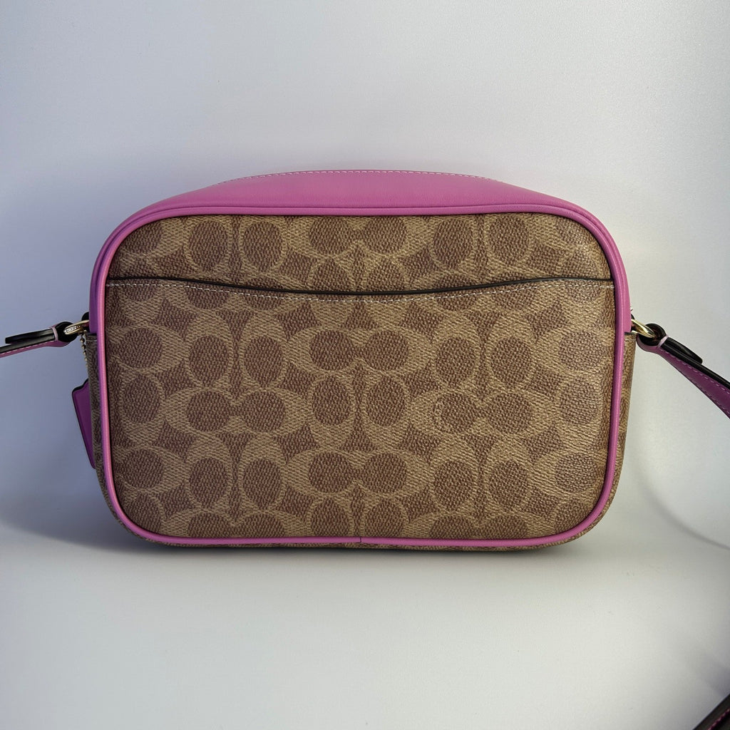 Coach Jamie Camera Bag Khaki Pink Signature Canvas Shoulder Bag Excellent1
