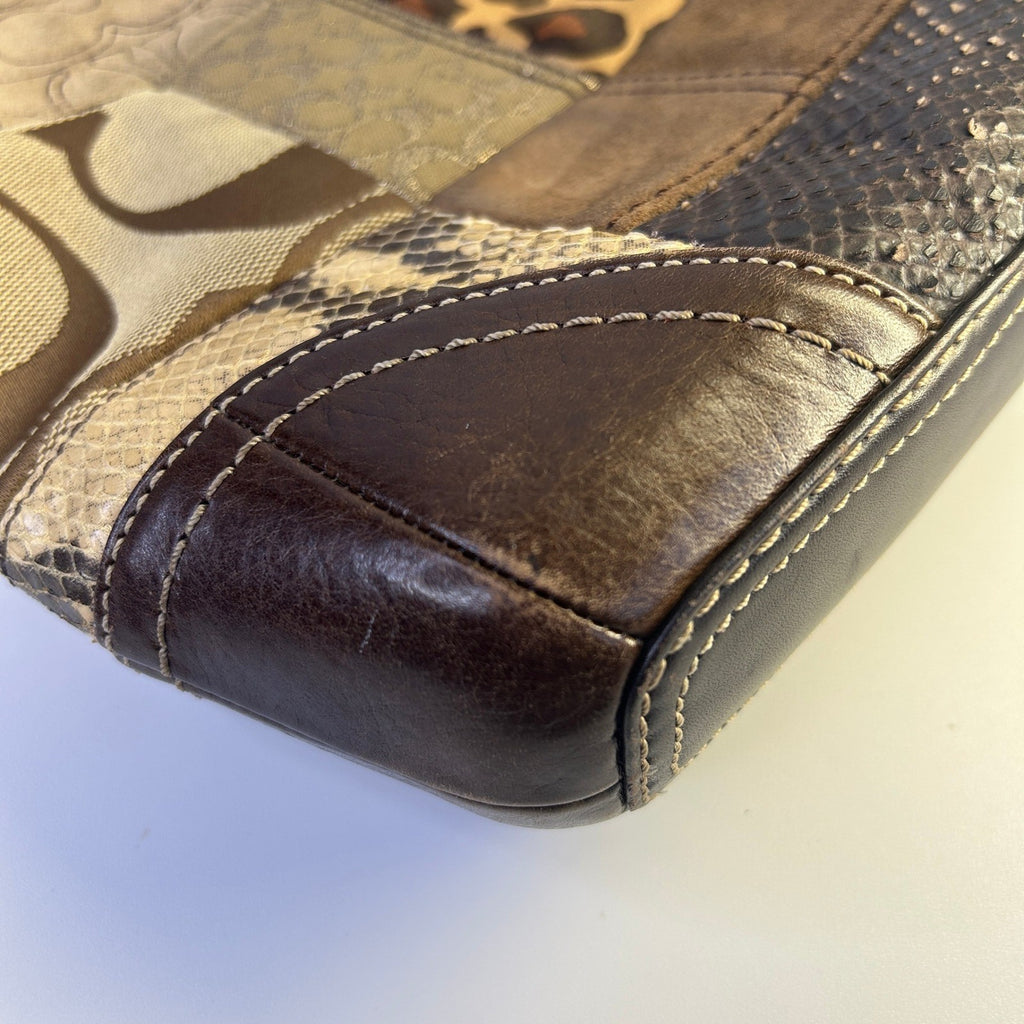Coach Holiday Patchwork Brown Leather Suede Shoulder Bag F12840 Good6