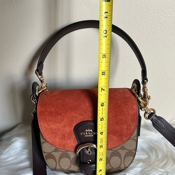 Coach Kleo Hobo Brown Rust Signature Canvas Suede Shoulder Bag Excellent8