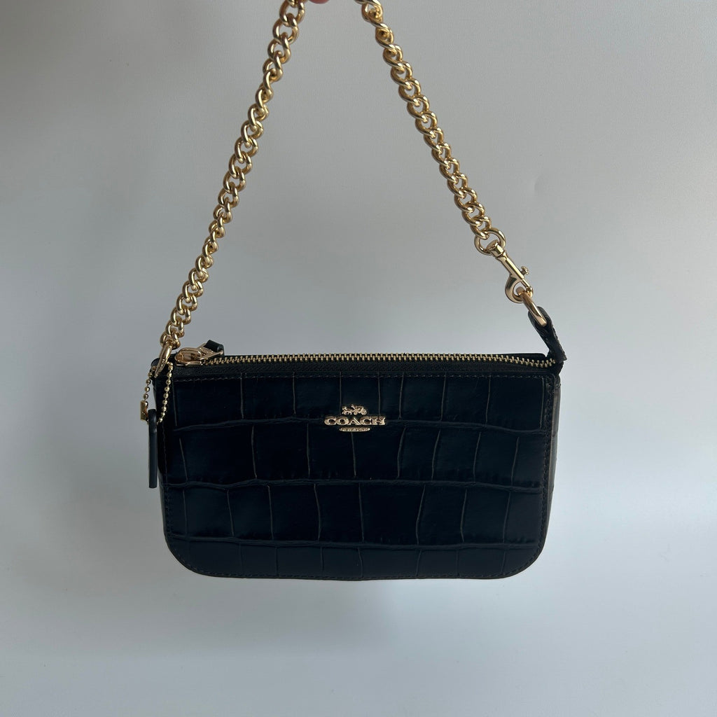 Coach Nolita 19 Black Croc Embossed Leather Wristlet Bag 63860
