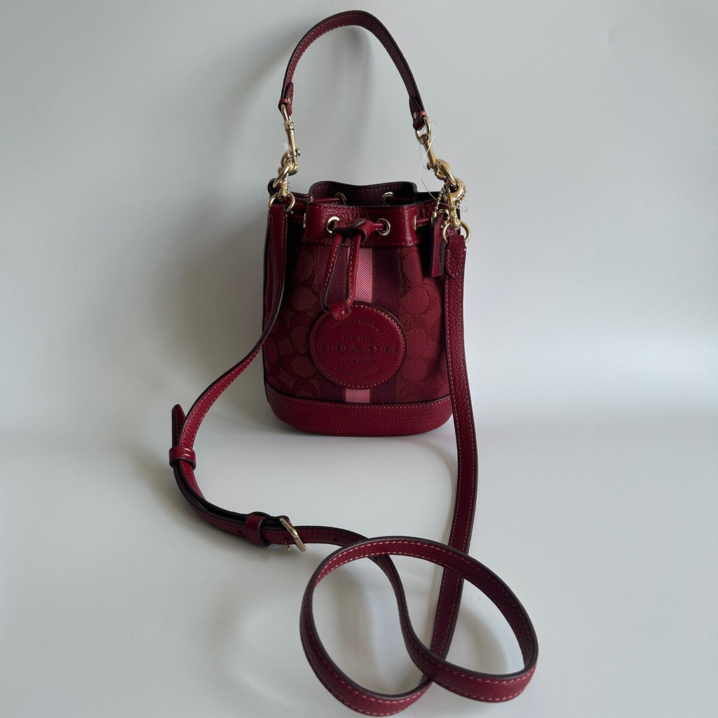 Coach Dempsey 15 Apple Red Jacquard Leather Bucket Bag Excellent3