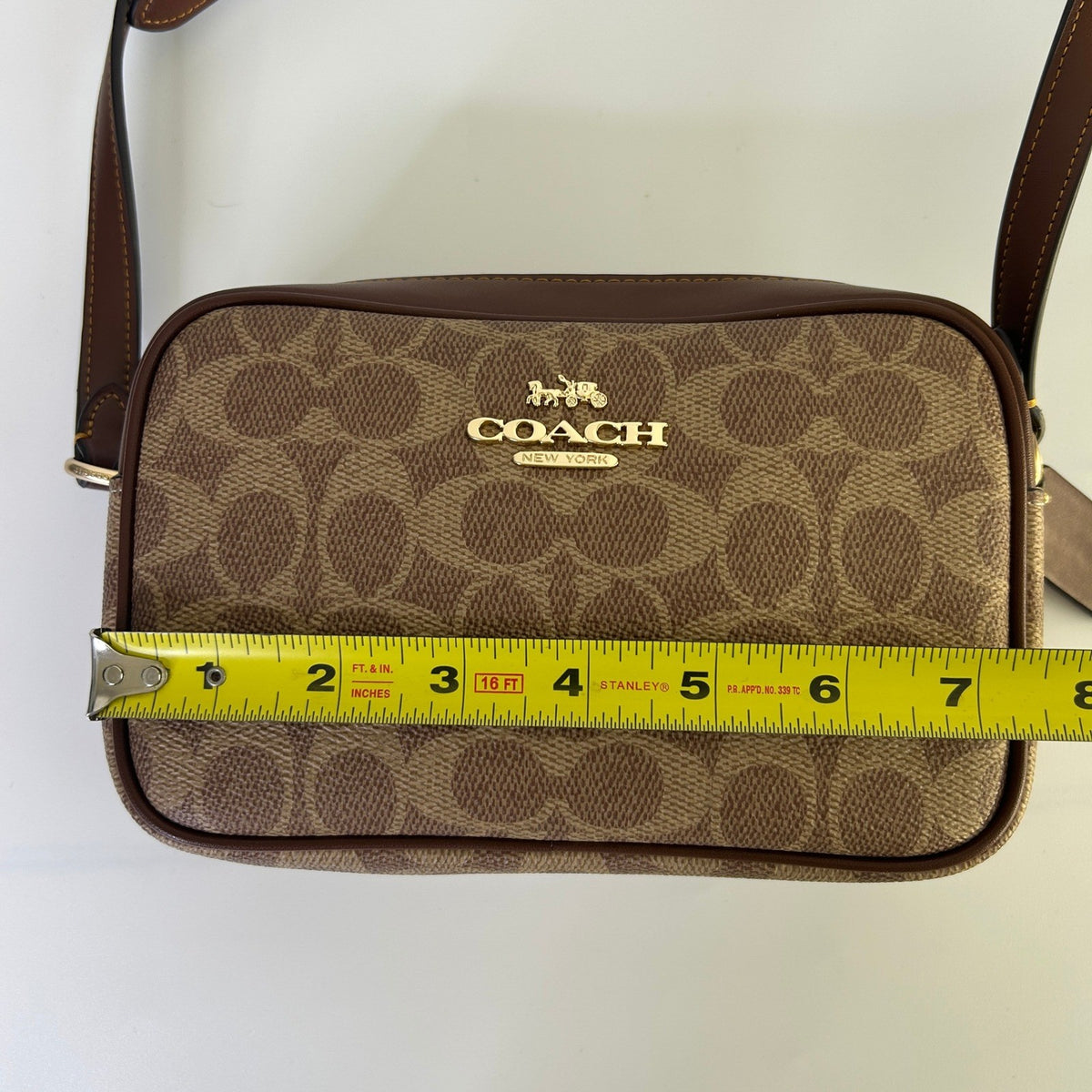 Coach Mini Jamie Camera Bag Brown Signature Canvas Crossbody Excellent3