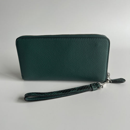 Coach Accordion Zip Green Pebbled Leather Wristlet Wallet Excellent1