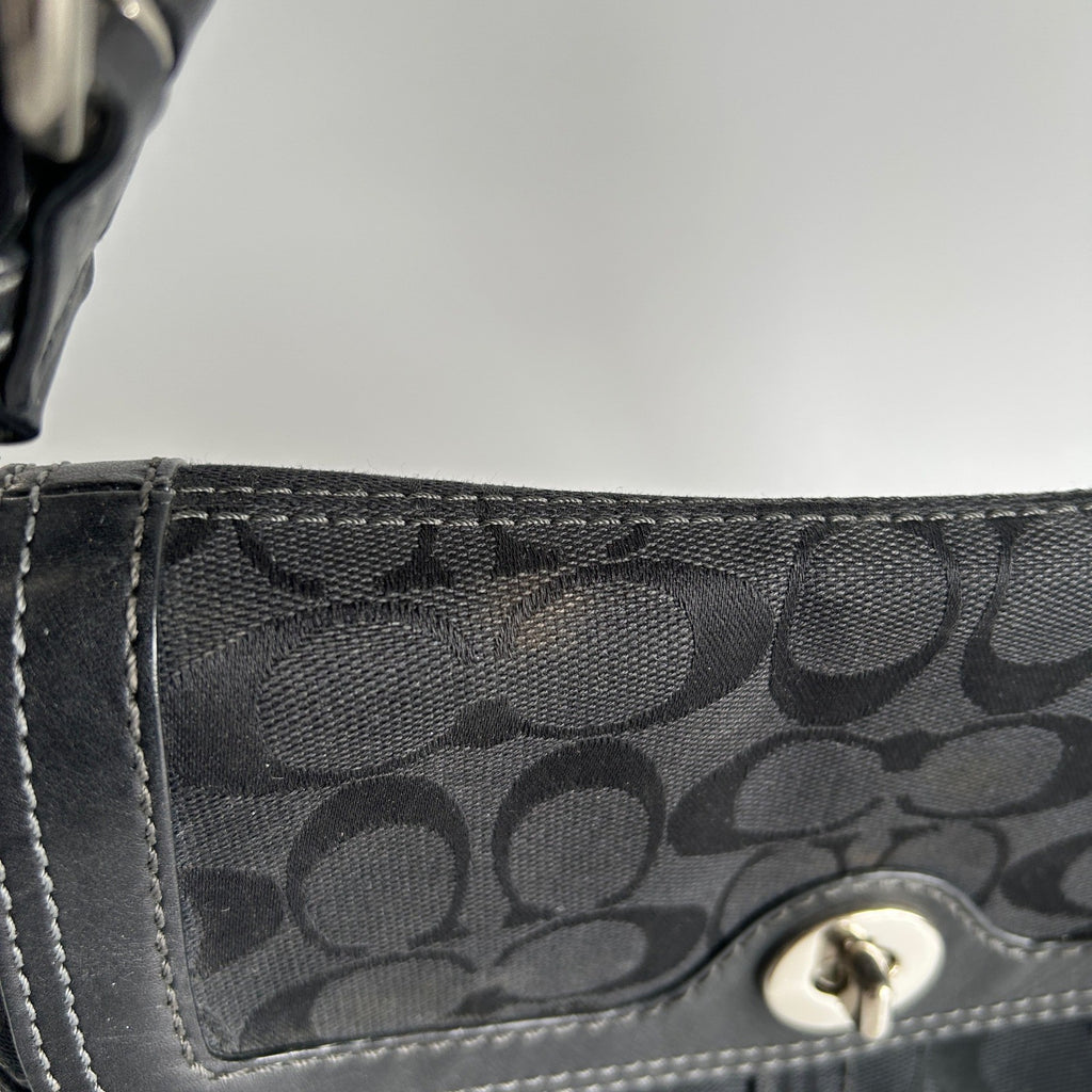 Coach Chelsea Black Signature Canvas Leather Shoulder Bag 11014 Good4