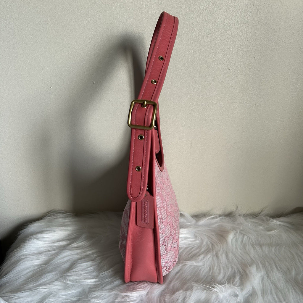 Coach Ergo Pink Signature Jacquard Leather Shoulder Bag C2588 Good2