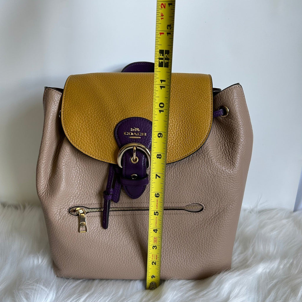 Coach Kleo Taupe Multi Colorblock Pebbled Leather Backpack NEW10