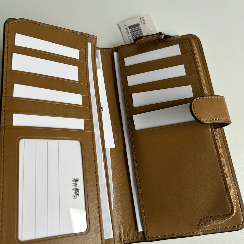Coach Slim Accordion Zip Wallet Walnut Brown Leather 73738 NEW2
