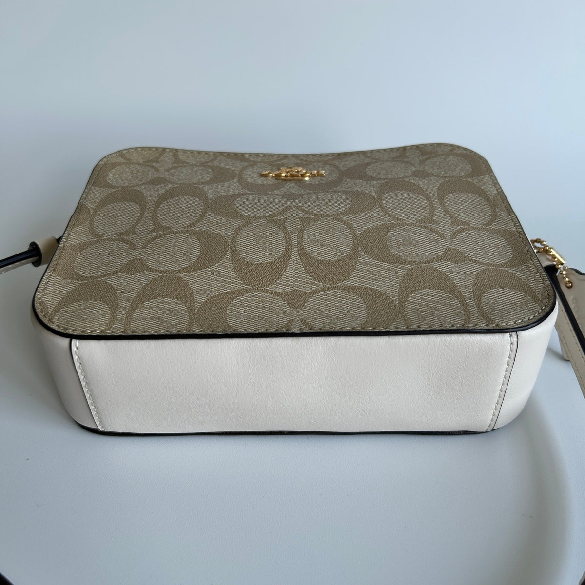 Coach Mini Camera Bag Light Khaki Chalk Canvas Leather Crossbody Excellent3
