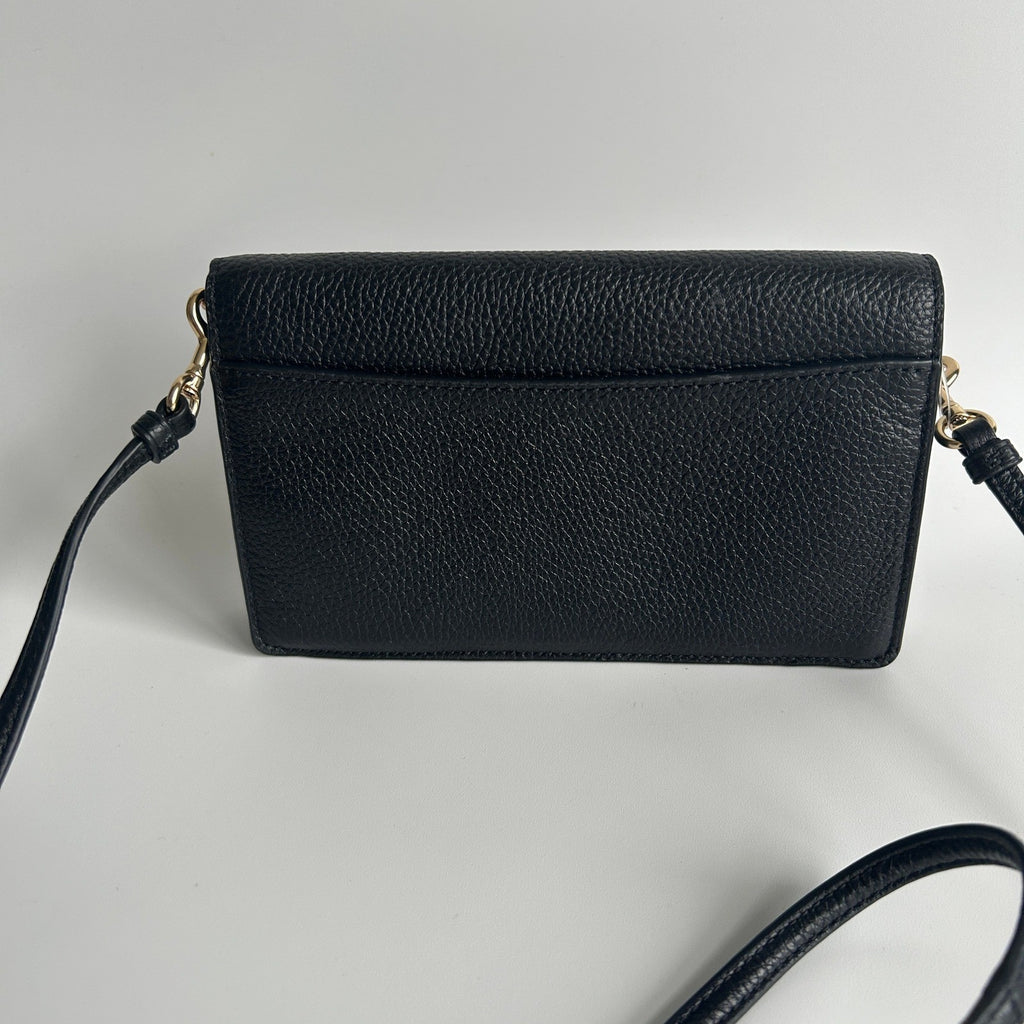 Coach Anna Foldover Clutch Black Pebbled Leather Crossbody Excellent2