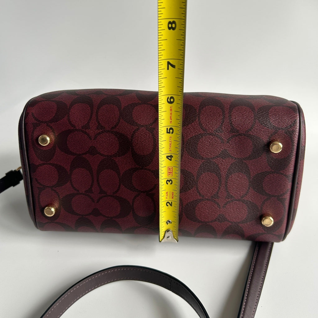 Coach Rowan Satchel Burgundy Signature Canvas Leather Bag Excellent9