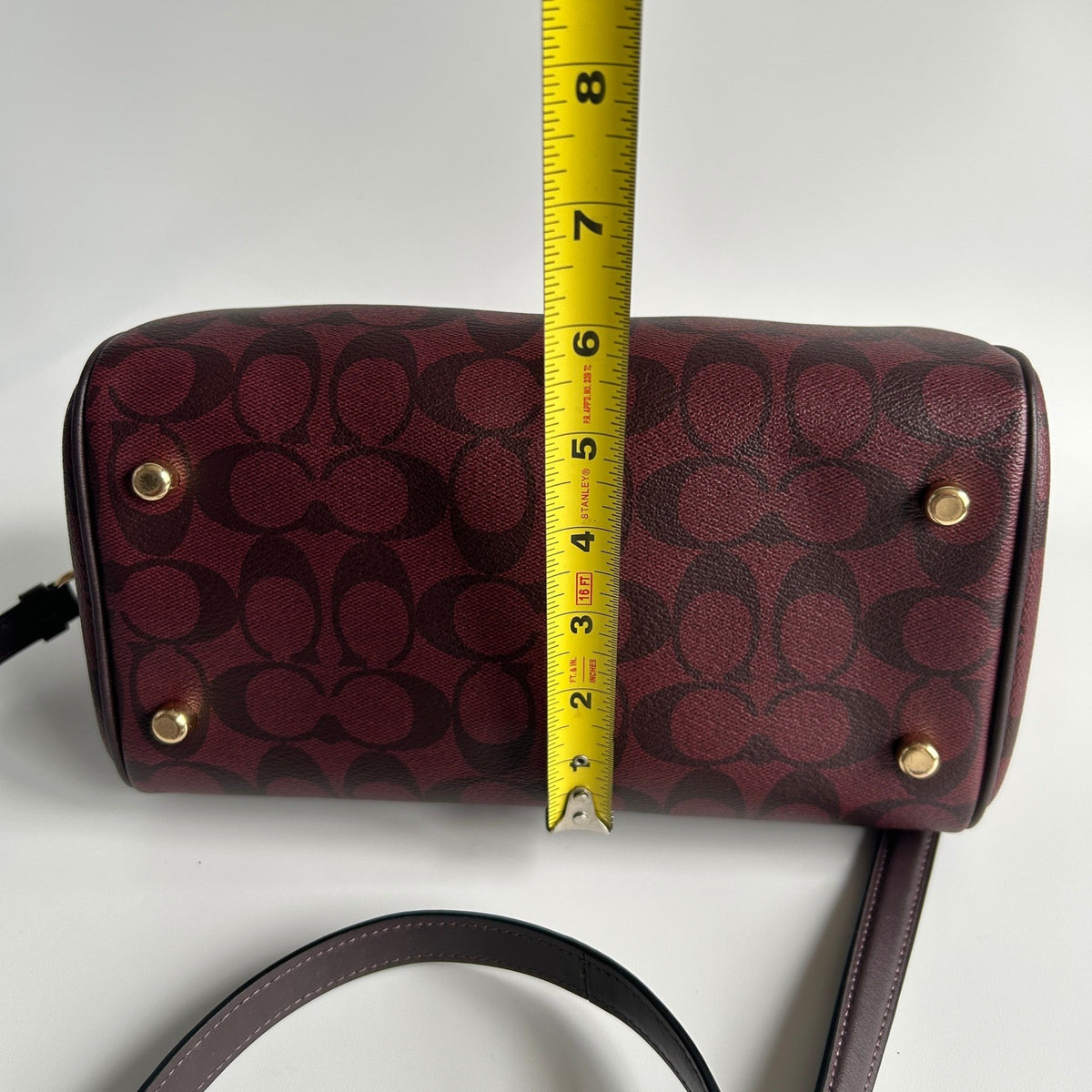 Coach Rowan Satchel Burgundy Signature Canvas Leather Bag Excellent9