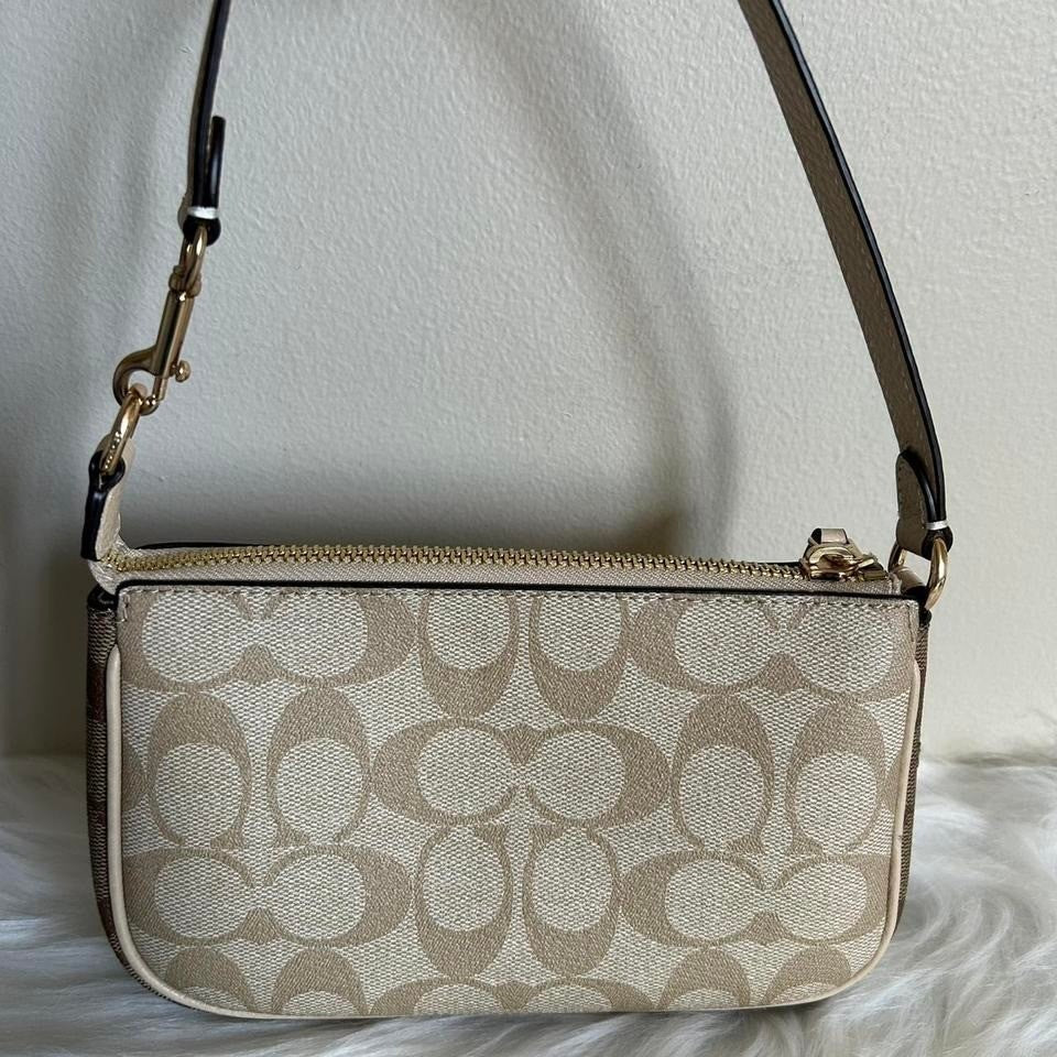 Coach Nolita 19 Light Khaki Ivory Signature Canvas Wristlet Bag Excellent1