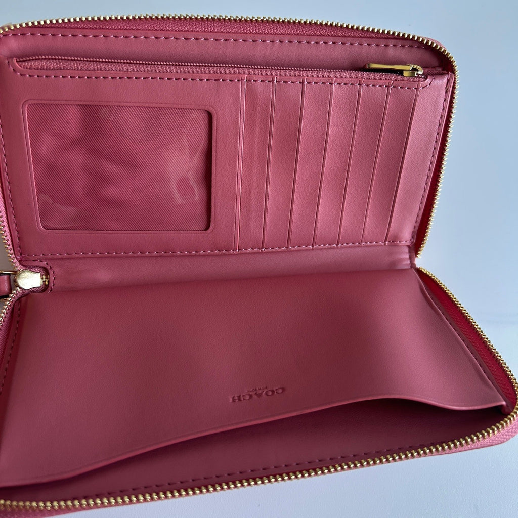 Coach Dempsey Pink Signature Jacquard Stripe Phone Wallet C9073 Good2
