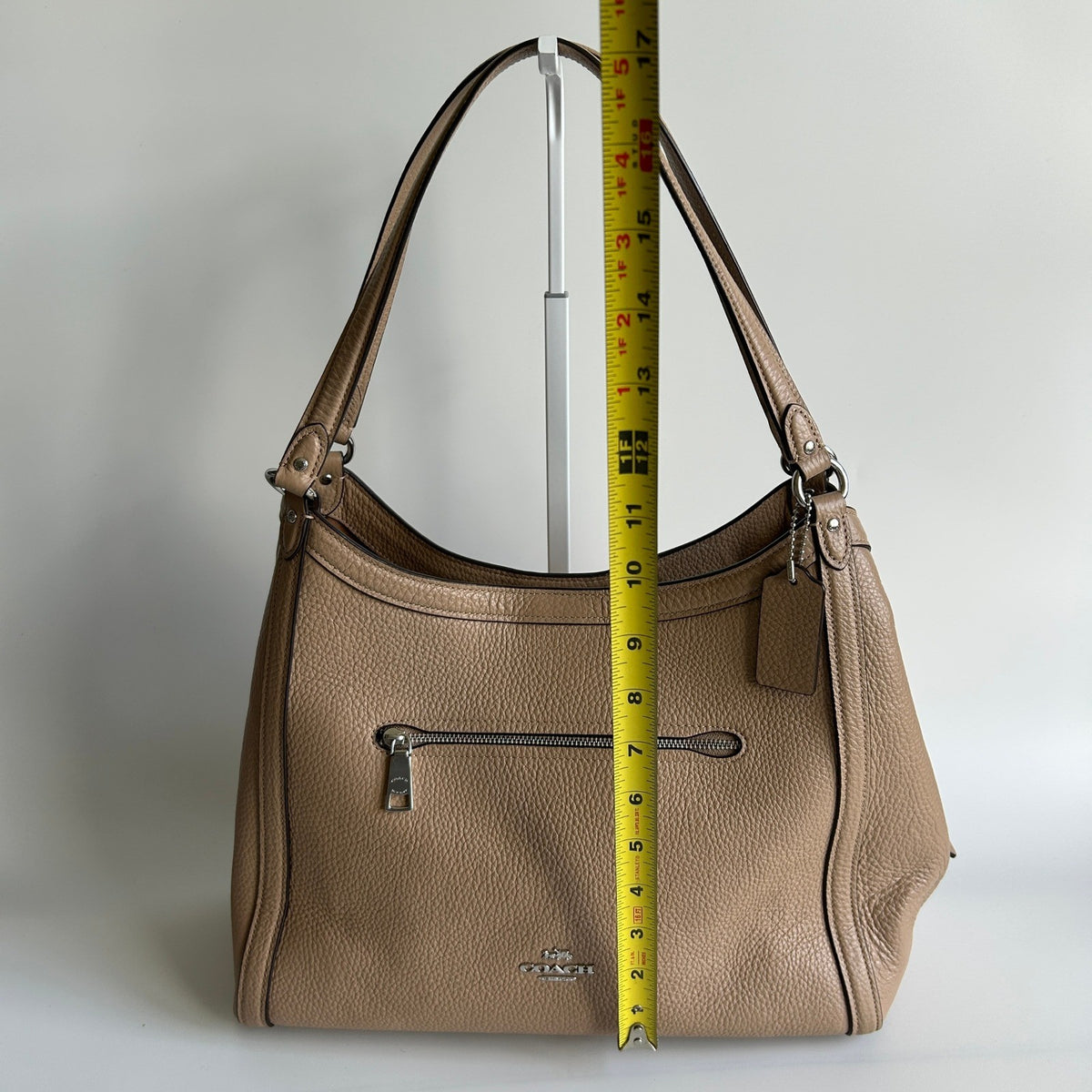 Coach Kristy Taupe Pebbled Leather Shoulder Bag Excellent11