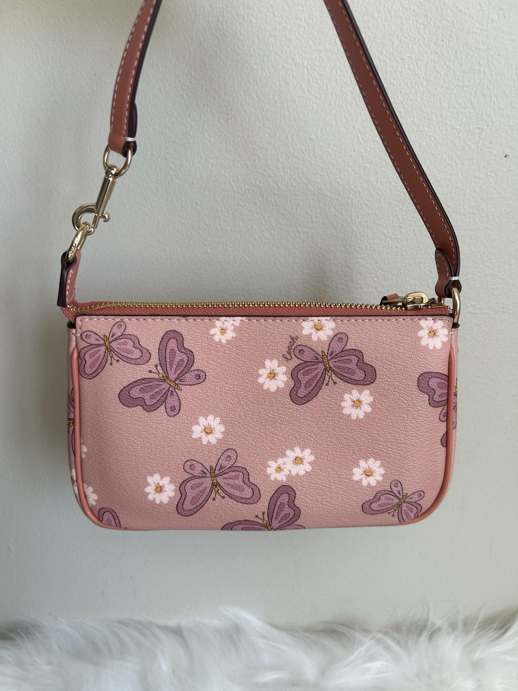 Coach Nolita 19 Pink Butterfly Daisy Pebbled Leather Shoulder Bag Excellent1