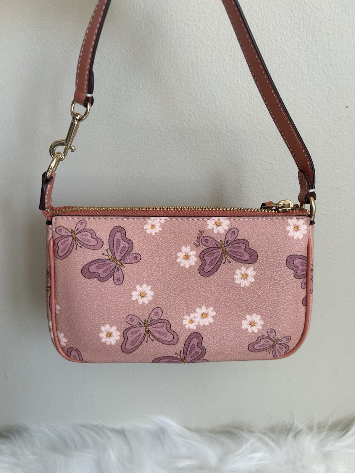 Coach Nolita 19 Pink Butterfly Daisy Pebbled Leather Shoulder Bag Excellent1