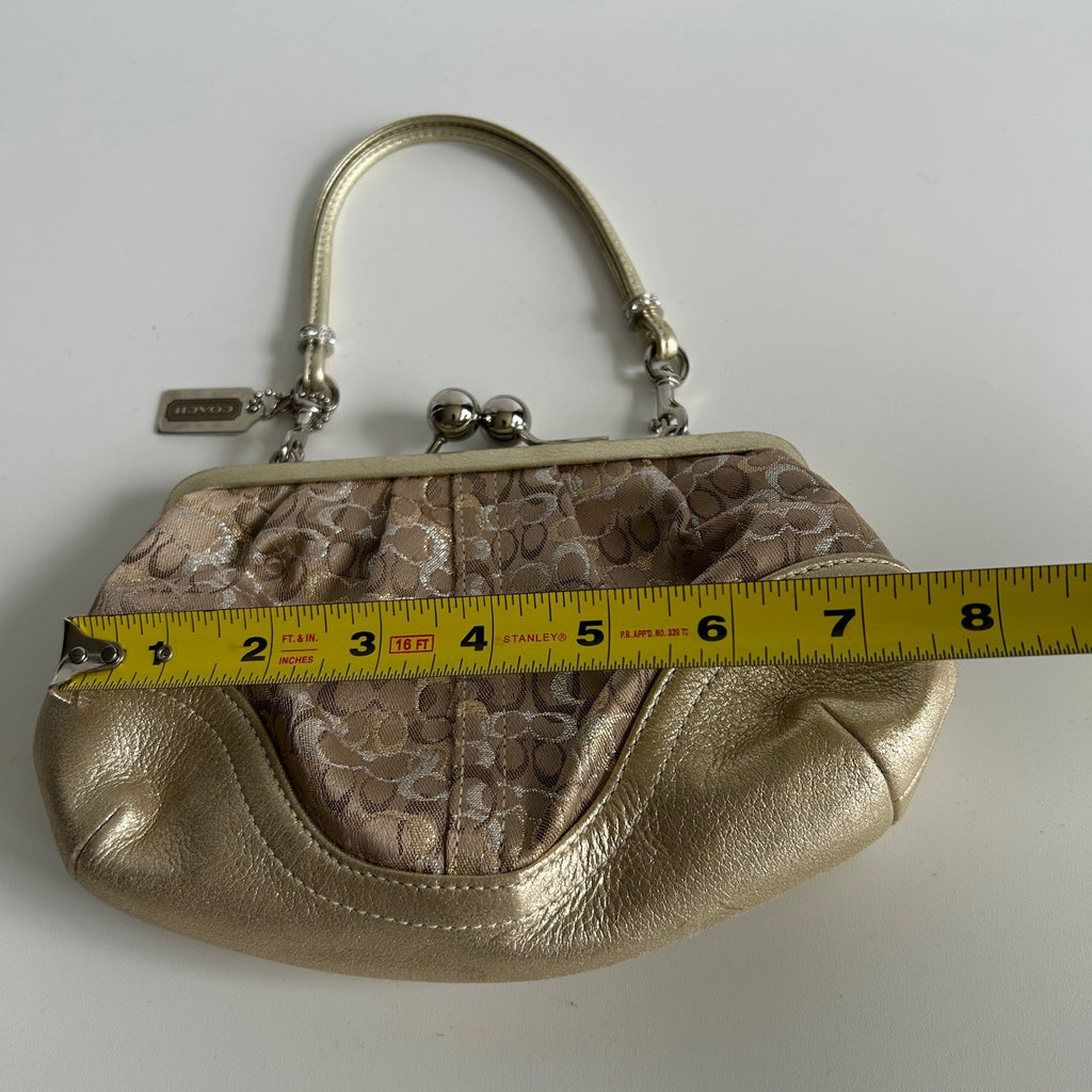 Coach Signature Lurex Chenille Gold Leather Kisslock Bag 3597 Excellent6