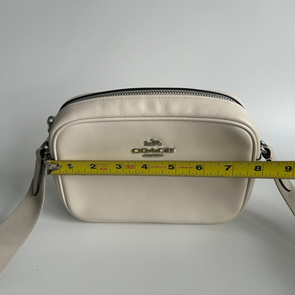 Coach Mini Jamie Chalk White Pebbled Leather Camera Bag Excellent6