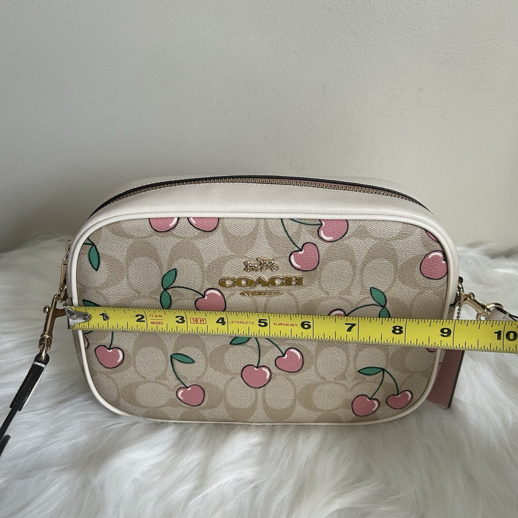 Coach Jamie Heart Cherry Chalk Signature Canvas Leather Camera Bag Excellent10