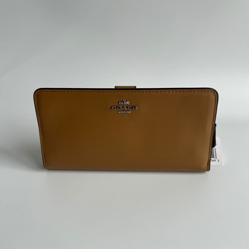 Coach Slim Accordion Zip Wallet Walnut Brown Leather 73738 NEW0
