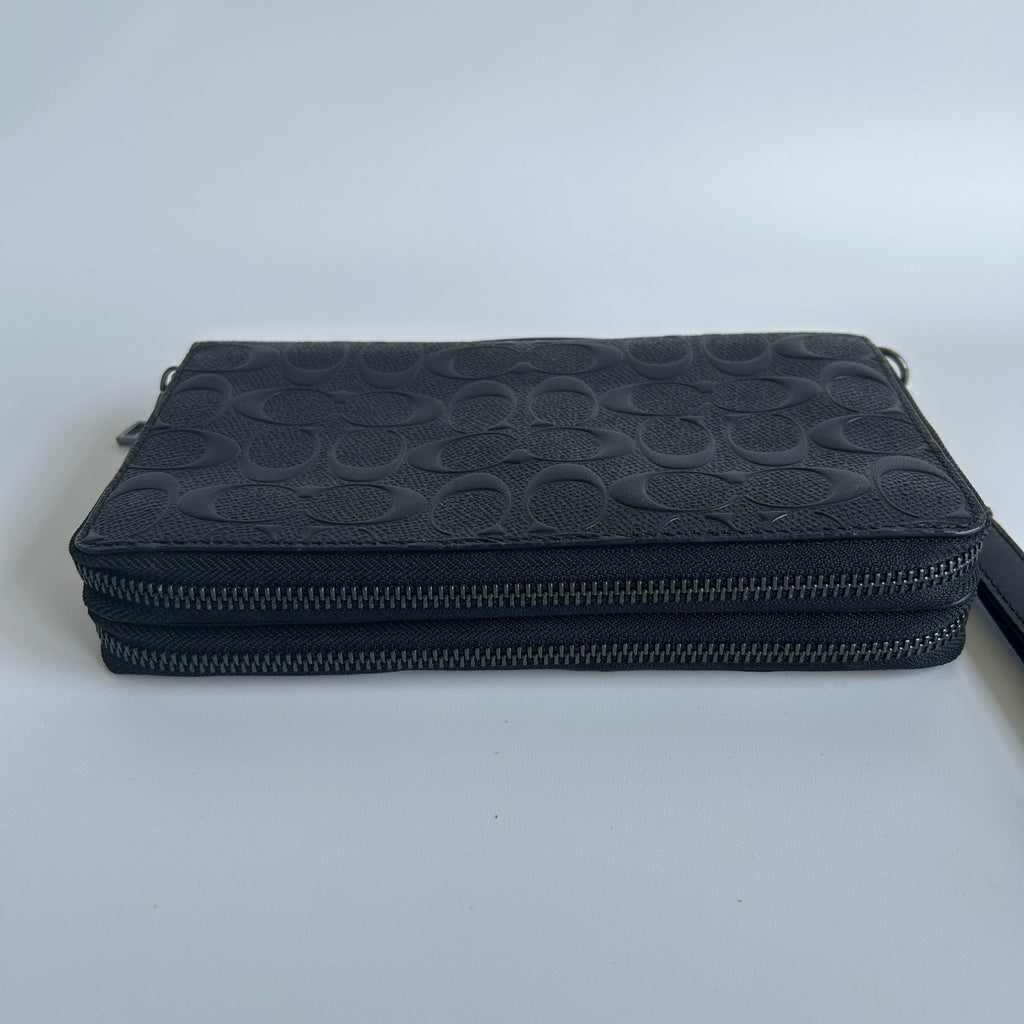 Coach Double Zip Travel Organizer Black Embossed Leather Wallet Excellent2
