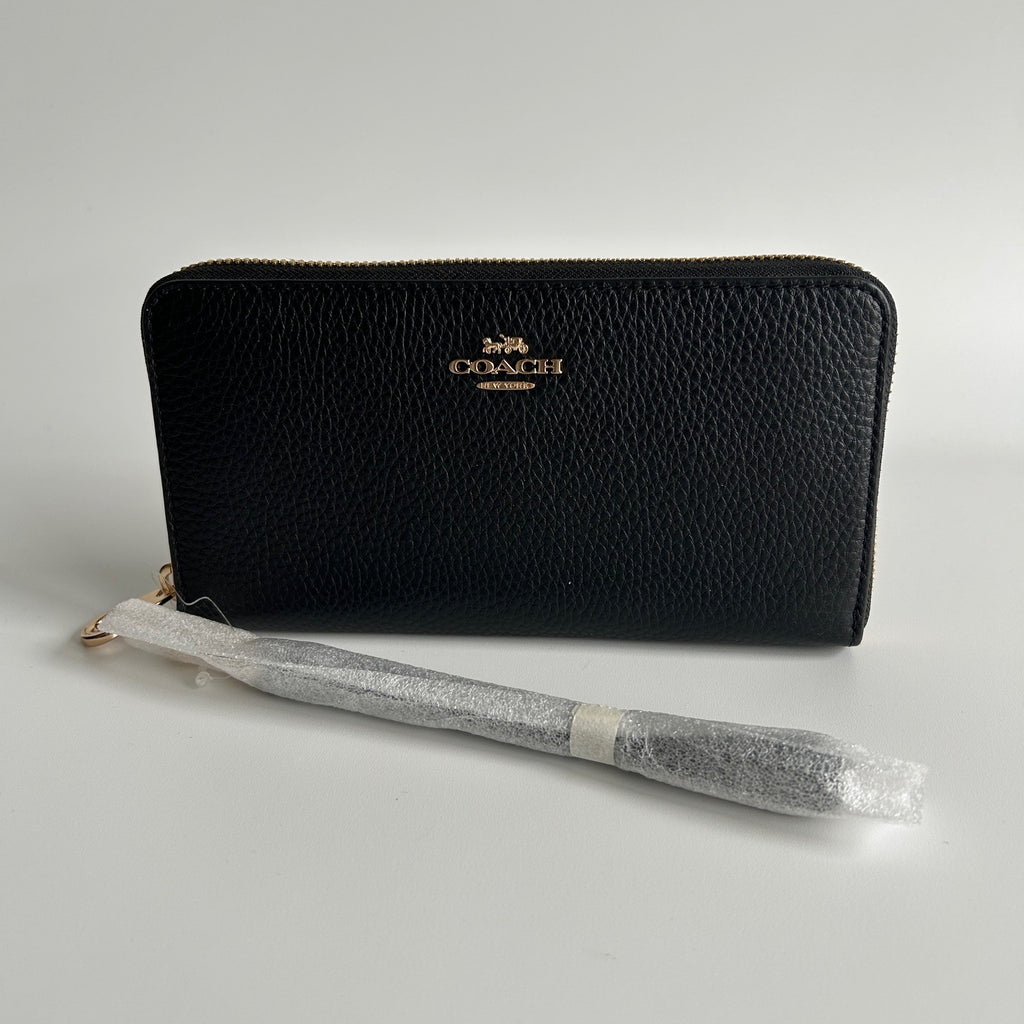 Coach Long Zip Around Black Pebbled Leather Wallet C4451 NEW0