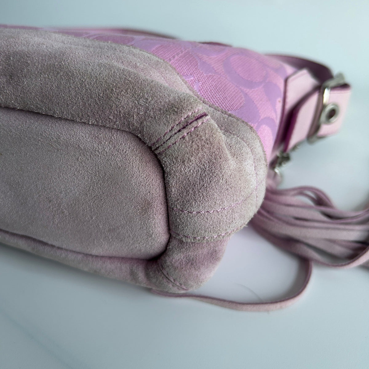 Coach Soho Signature East West Pink Jacquard Suede Shoulder Bag Excellent9