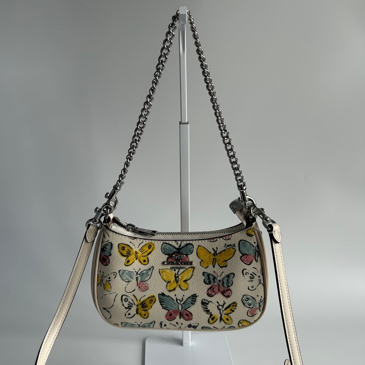 Coach Teri Mini Crossbody Chalk White Butterfly Coated Canvas Bag Excellent0
