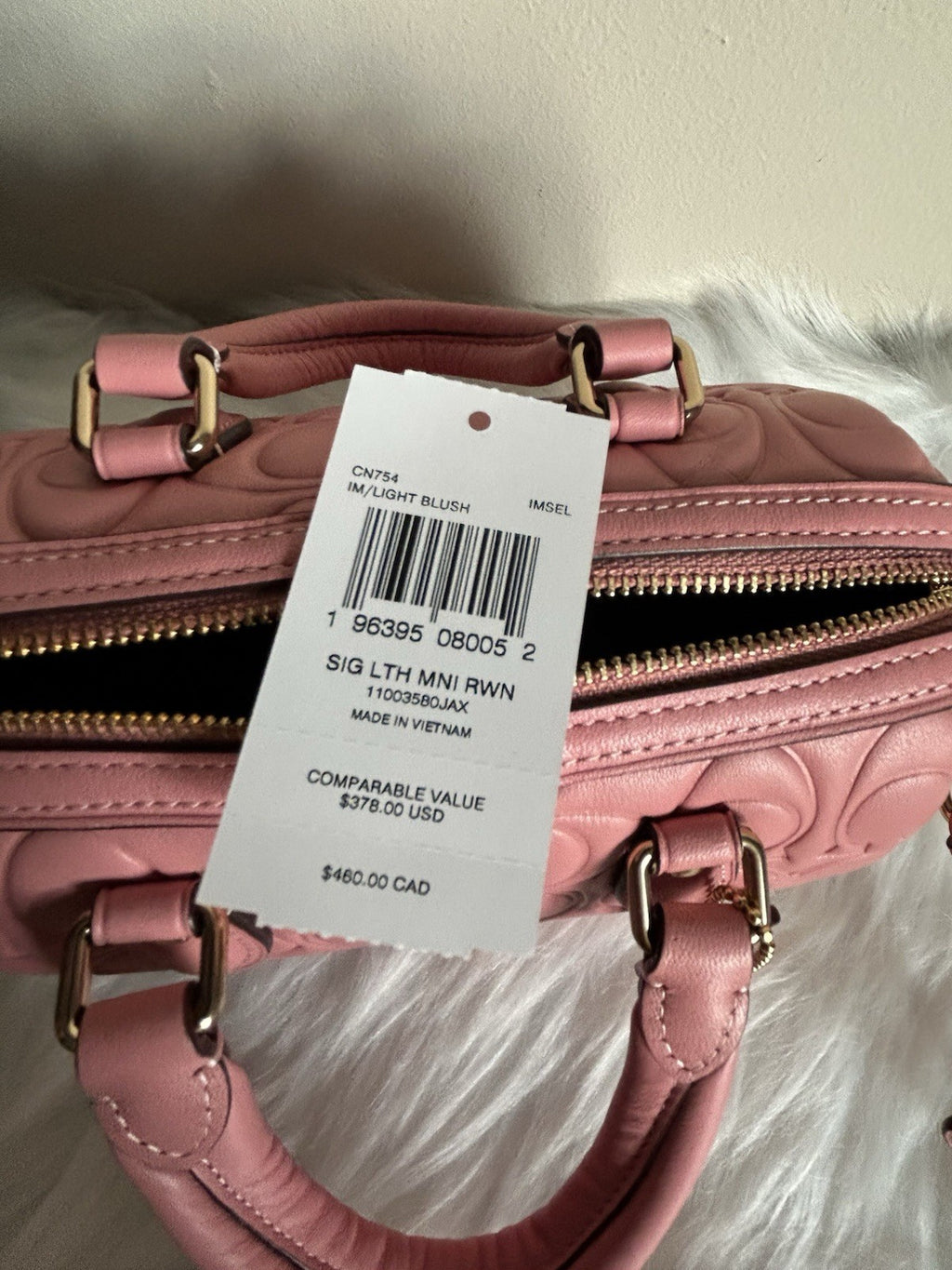 Coach Mini Rowan Light Blush Signature Embossed Leather Satchel NWT4