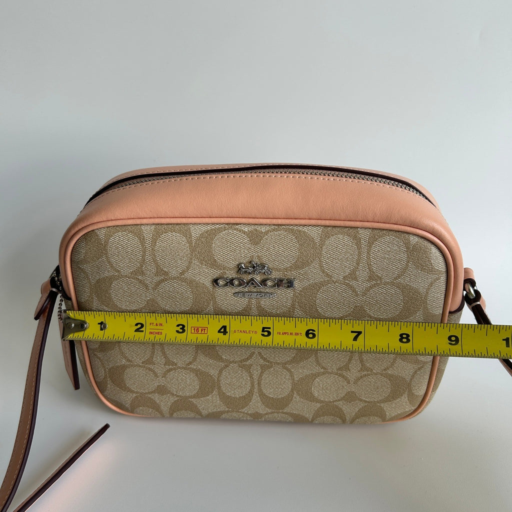 Coach Jamie Camera Bag Khaki Peach Signature Canvas Leather Crossbody Excellent4