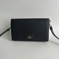 Coach Anna Foldover Clutch Black Pebbled Leather Crossbody Excellent0