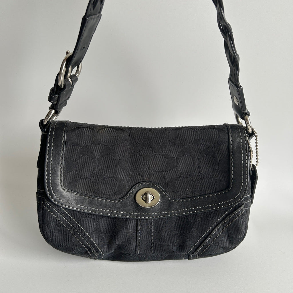 Coach Chelsea Black Signature Canvas Leather Shoulder Bag 11014 Good3