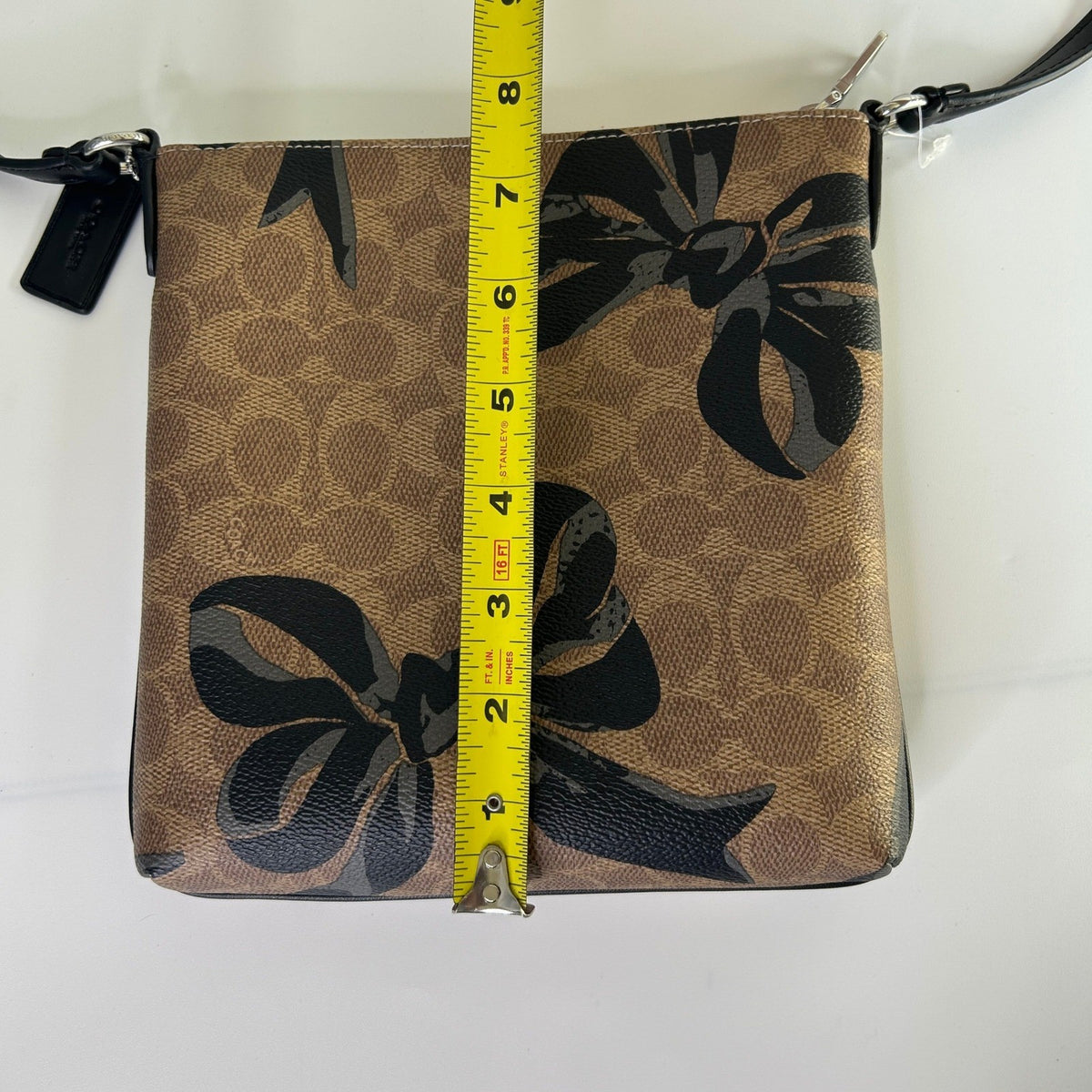 Coach Mini Rowan File Bag Brown Black Signature Canvas Bow Crossbody EXCELLENT5