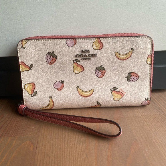 Coach Accordion Fruit Print Chalk White Leather Wallet Excellent0