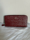 Coach Signature Debossed Cherry Patent Leather Accordion Zip Wallet Excellent0