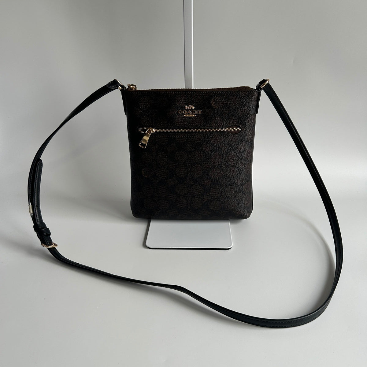 Coach Mini Rowan File Bag Brown Black Signature Canvas Crossbody CF340 Excellent1