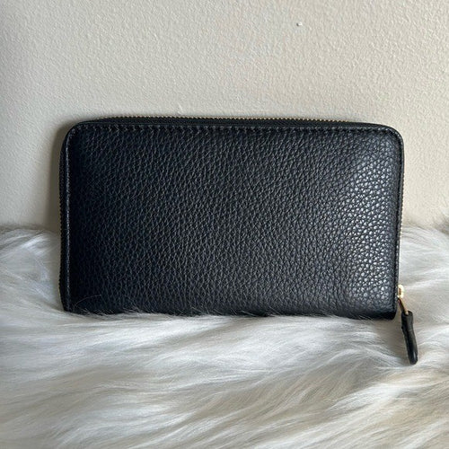 Coach Accordion Zip Black Pebbled Leather Wallet Excellent1