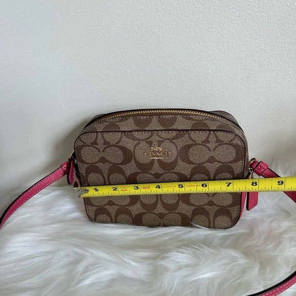 Coach Mini Jamie Camera Bag Brown Pink Signature Canvas Leather Crossbody C99384