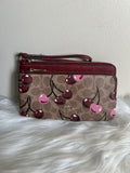 Coach Double Zip Wallet Tan Multi Canvas Leather Wristlet NEW0