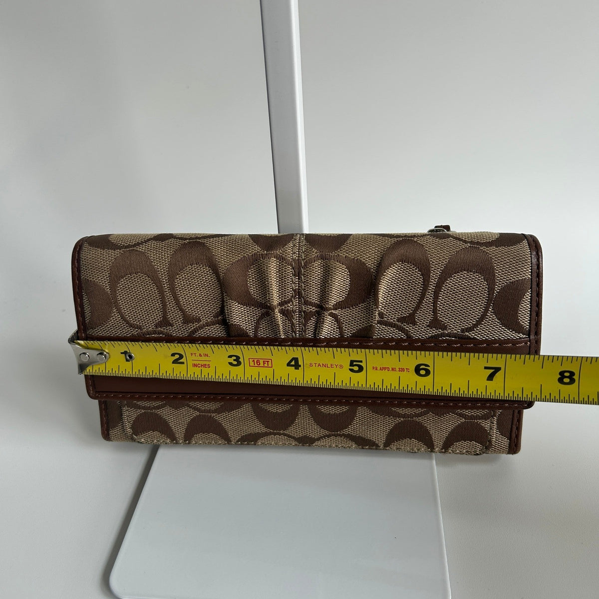 Coach Soho Khaki Brown Signature Jacquard Leather Trifold Wallet 42819 Good5