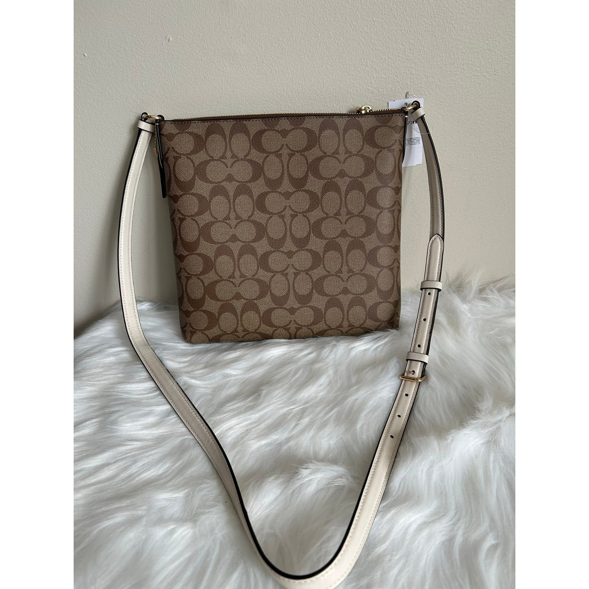 Coach Rowan File Bag Khaki Chalk Signature Canvas Leather Crossbody New1