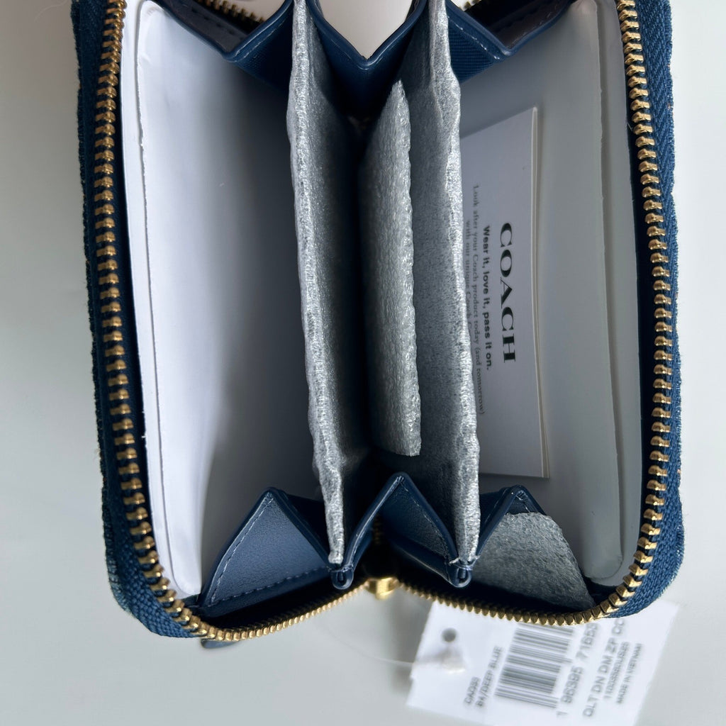 Coach Zippy Coin Case Deep Blue Quilted Denim Wallet CA033