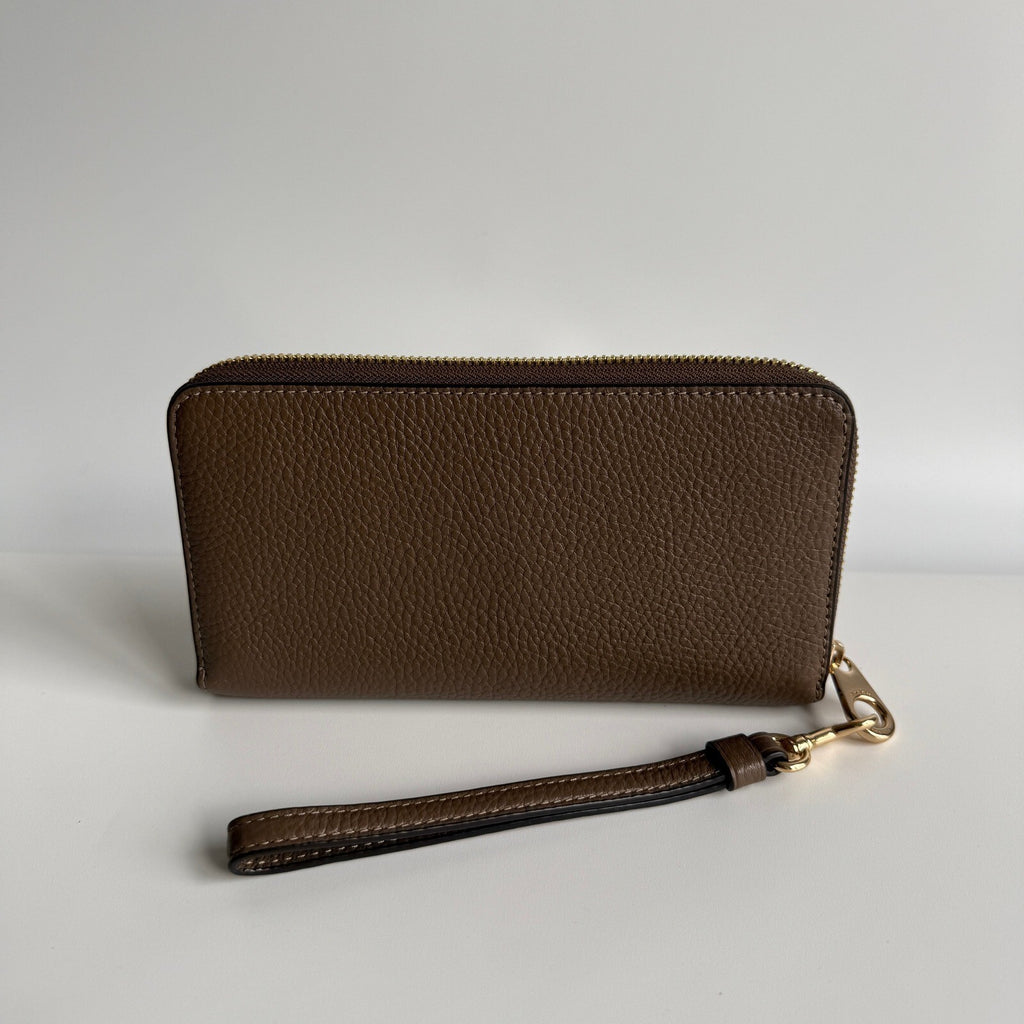 Coach Long Zip Around Wallet Taupe Leather Wristlet C4451