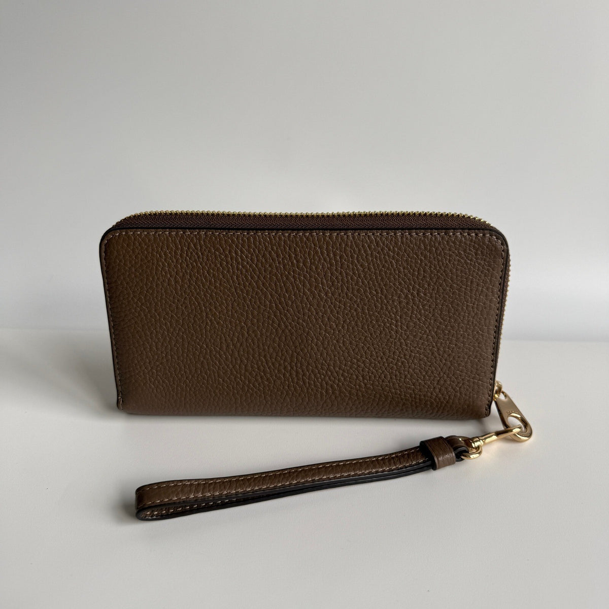 Coach Long Zip Around Wallet Taupe Leather Wristlet C4451