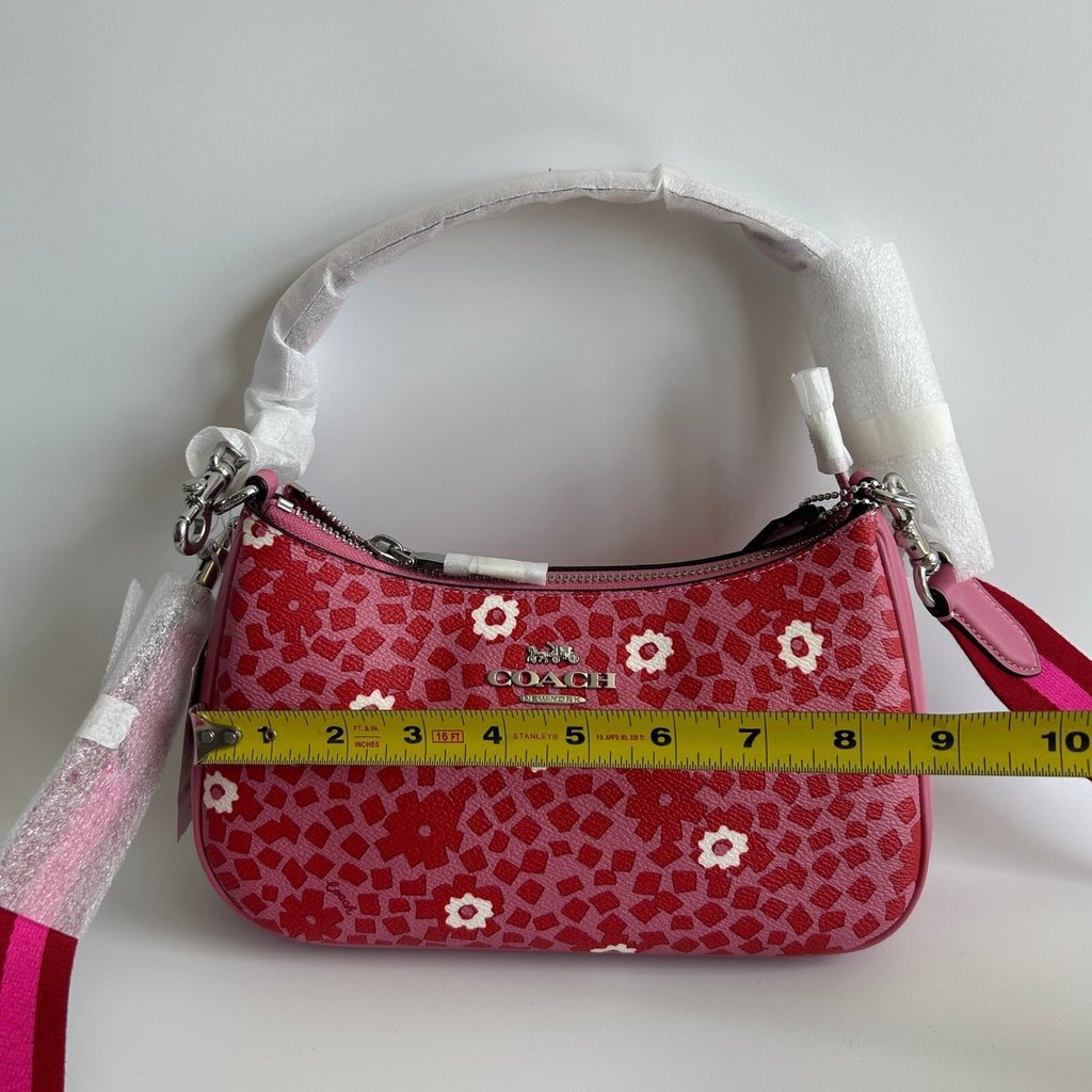 Coach Teri Shoulder Bag Silver Pink Multi Floral Canvas Leather CB152