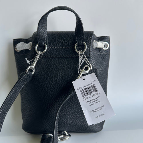 Coach Amelia Black Pebbled Leather Convertible Backpack CL408