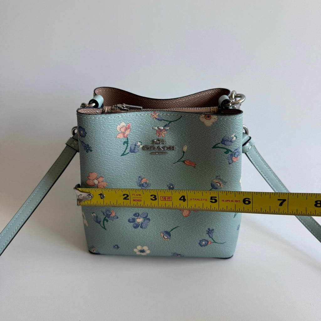 Coach Mini Town Bucket Bag Light Teal Floral Leather C8608 Crossbody