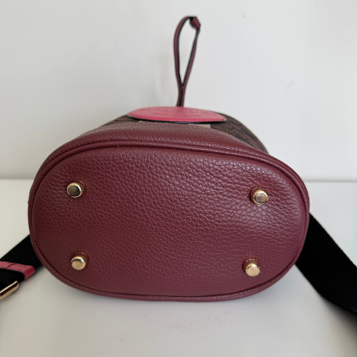 Coach Mini Dempsey Bucket Bag Pink Signature Jacquard Stripe Patch C8322