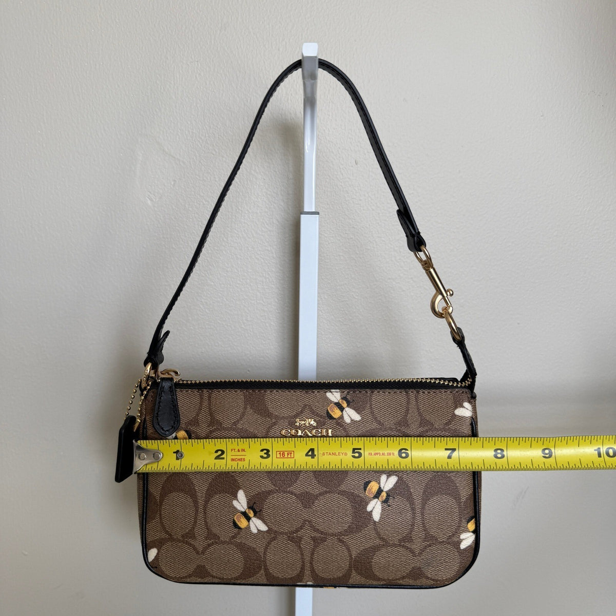 Coach Nolita 19 Brown Signature Canvas Bee Print Wristlet Bag C8673