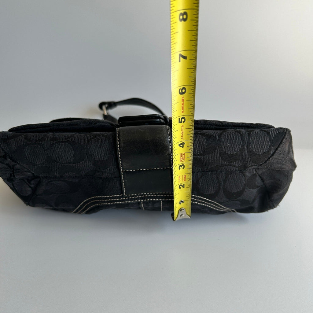 Coach Soho Signature Flap Black Canvas Leather Shoulder Bag 6314